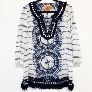 Tory Burch cotton tie dye embellished tunic, Size 6